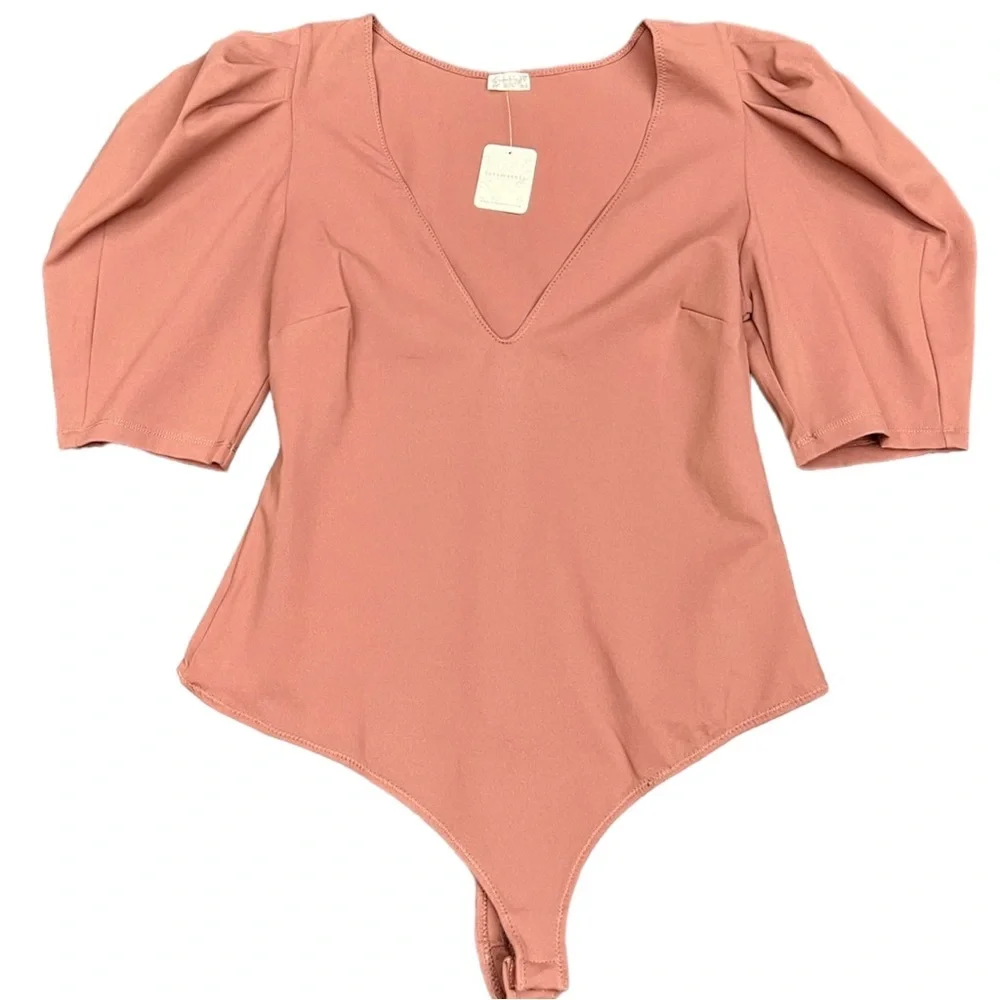 Free People Brown Puff Sleeve Bodysuit - Picture 2 of 12